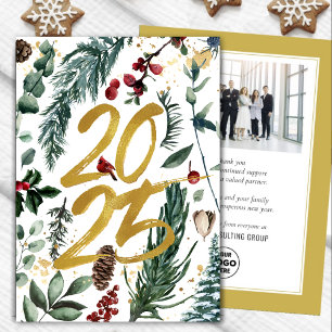 Business Gold 2025 Festive Christmas Pine Bough Holiday Card