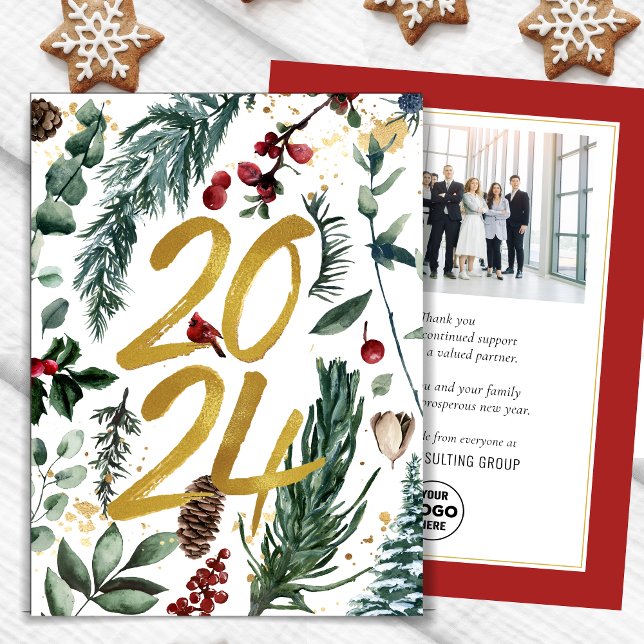 Business Gold 2025 Festive Christmas Pine Bough Holiday Card (Creator Uploaded)