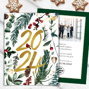 Business Gold 2025 Festive Christmas Pine Bough Holiday Card