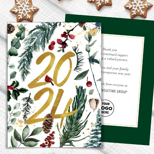 Business Gold 2025 Festive Christmas Pine Bough Holiday Card (Creator Uploaded)