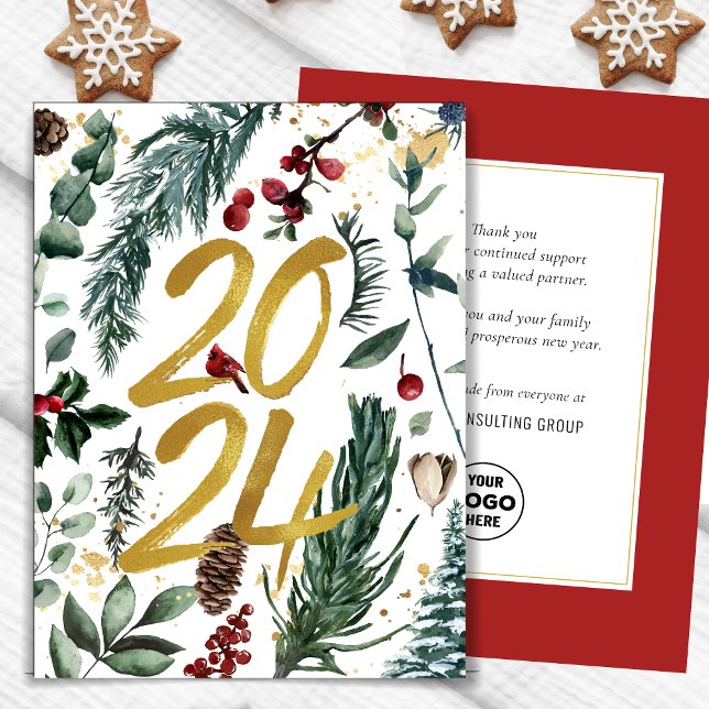 Business Gold 2025 Festive Christmas Pine Bough Holiday Card (Creator Uploaded)