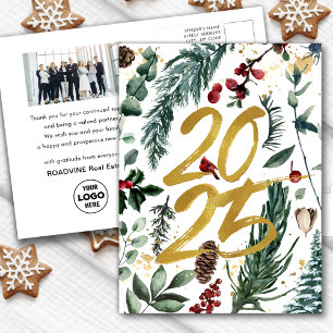 Business Gold 2025 Festive Christmas Pine Bough Holiday Postcard