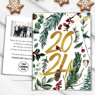 Business Gold 2025 Festive Christmas Pine Bough Holiday Postcard