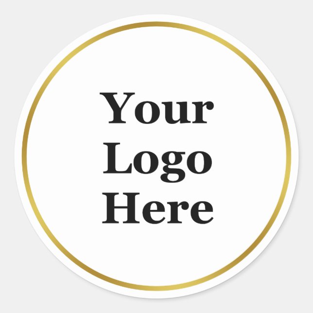 Business Gold and White Your Logo Here Template Classic Round Sticker (Front)