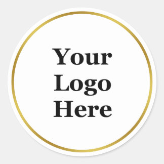 Business Gold and White Your Logo Here Template Classic Round Sticker
