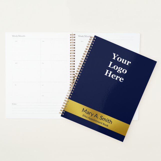 Business Gold Dark Blue Name Logo Appointment Book Planner (Display)