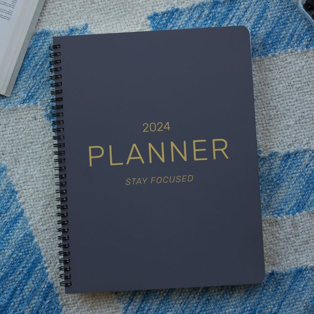 Business Gold Navy Blue Stay Focused 2024  Weekly Planner (Creator Uploaded)