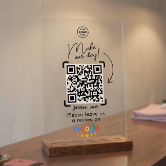 Business Google Social Review QR Code Acrylic Sign
