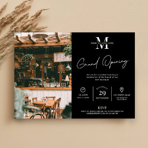 Business Grand Opening Black Logo Minimalist Photo Invitation