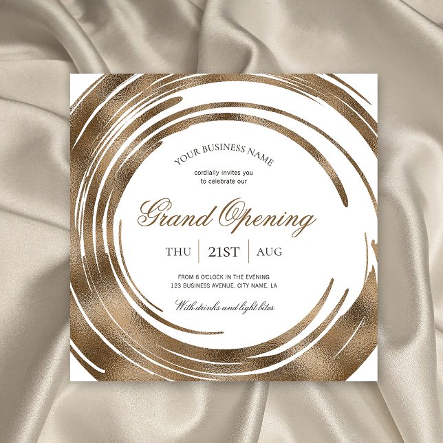Business Grand Opening Chic Elegant Gold Glitter Invitation (Create elegant white & gold invitations for your business grand opening with this stylish template)