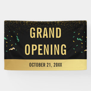 Business Grand Opening Gold Glitter & Confetti Banner