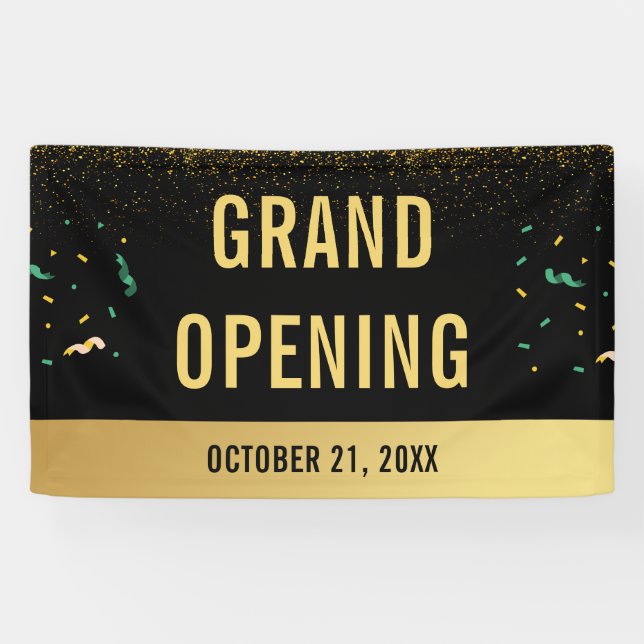 Business Grand Opening Gold Glitter & Confetti Banner (Horizontal)