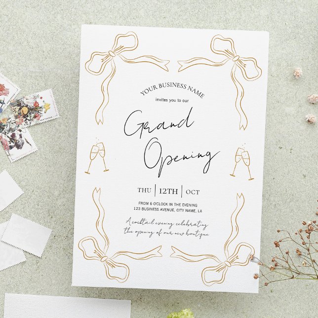 Business Grand Opening Hand Drawn Unique Modern Invitation (Create unique invitations for your grand opening with this hand drawn bow company invite design)