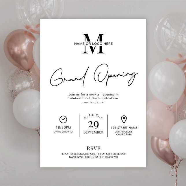 Business Grand Opening Minimalist Black & White Invitation (Creator Uploaded)