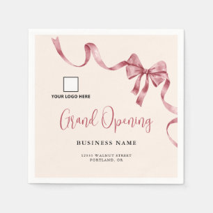 Business Grand Opening Modern Ribbon Logo Napkin