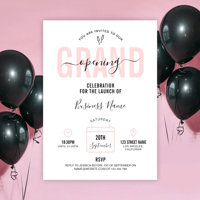 Business Grand Opening Pink Modern Elegant Invitation (Creator Uploaded)