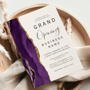 Business Grand Opening Purple Gold Agate Invitation