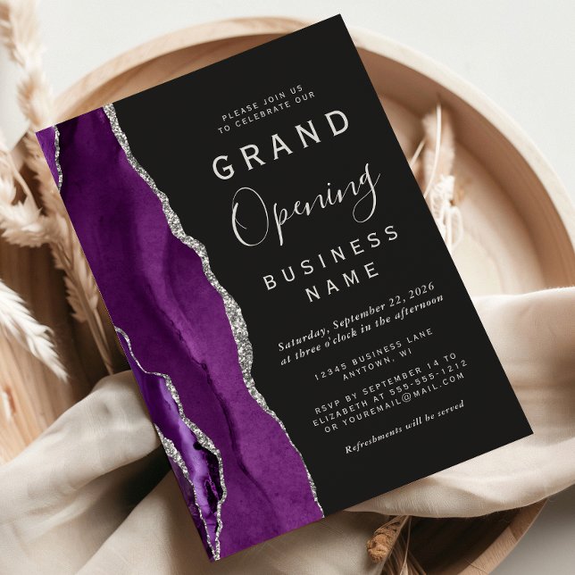 Business Grand Opening Purple Silver Agate Dark Invitation (Creator Uploaded)