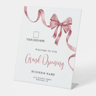 Business Grand Opening Ribbon Logo Welcome Pedestal Sign