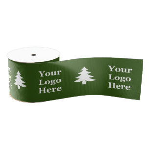 Business Green and White Christmas Trees Your Logo Grosgrain Ribbon