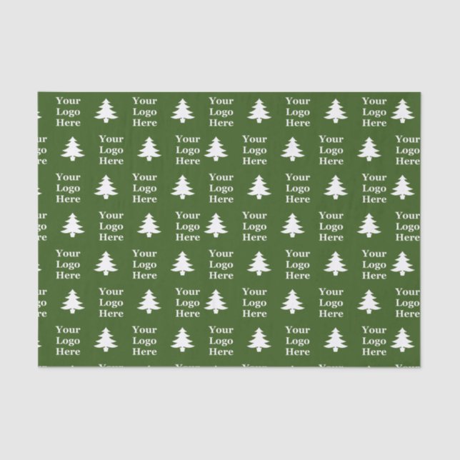 Business Green and White Christmas Trees Your Logo Tissue Paper (Front)