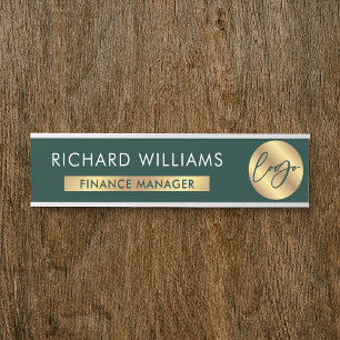 Business Green & Gold Logo Employee Name Job Title Door Sign