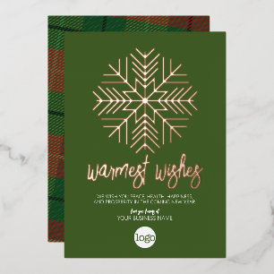 Business Greeting Green Plaid Warmest Wishes Rose
