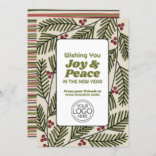 Business Greeting Joy & Peace Whimsical Branches Holiday Card