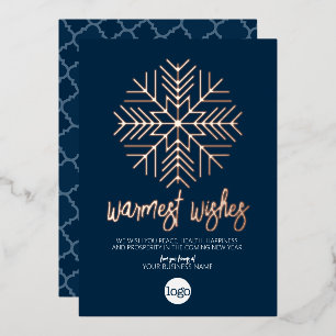 Business Greeting Navy - Warm Snowflake Rose Gold