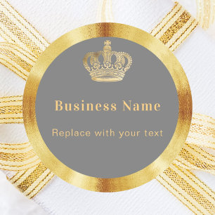 Business grey gold royal crown classic round sticker