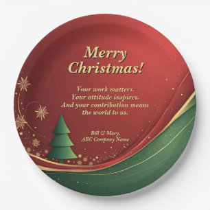 Business Group Name Message Red Christmas Party 9" Paper Plate