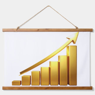 Business Growth Concept with Golden Upward Chart Hanging Tapestry