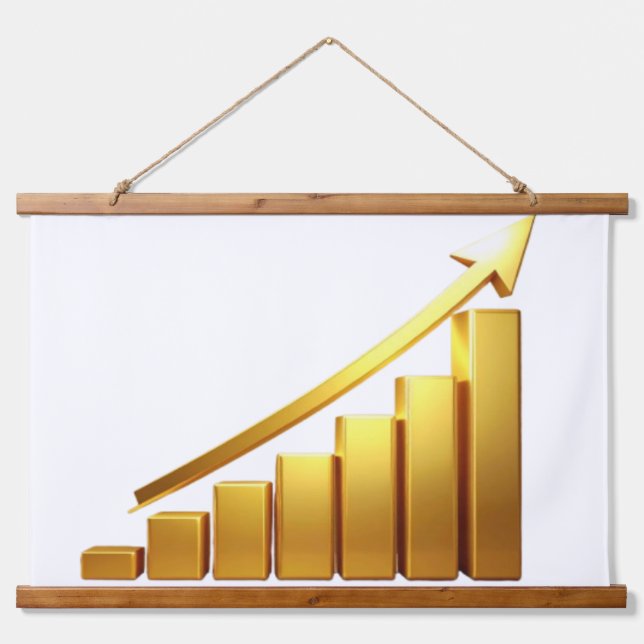 Business Growth Concept with Golden Upward Chart Hanging Tapestry (Front)