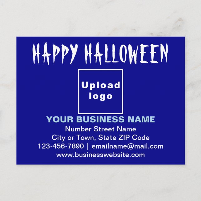 Business Halloween Greeting on Blue Postcard (Front)