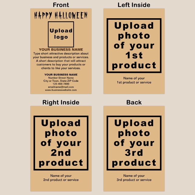 Business Halloween Light Brown Folded Greeting Card (Light brown Halloween folded greeting card with your business brand and products or services.)