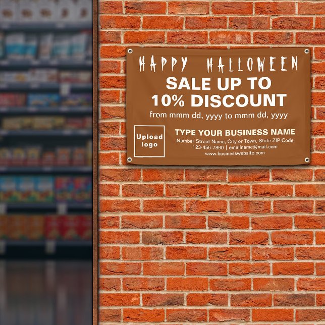 Business Halloween Sale on Brown Rectangle Banner (Attract more customers this holiday. Business Halloween sale on brown rectangle banner.)