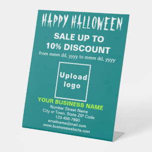 Business Halloween Sale on Teal Green Pedestal Sign