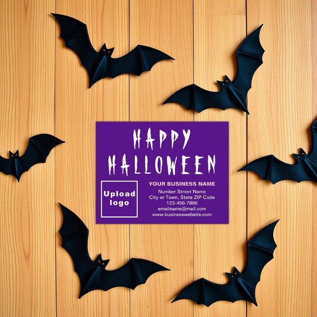 Business Halloween Small Purple Flat Holiday Card (Purple Halloween business flat holiday card)