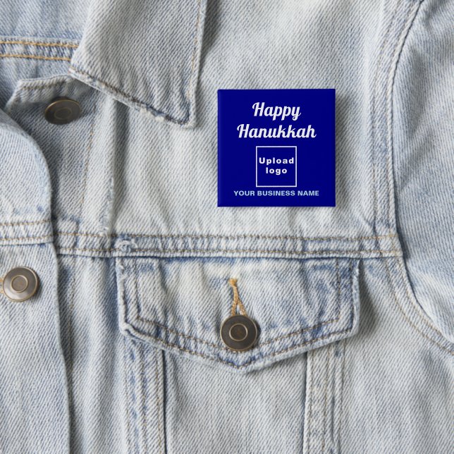 Business Hanukkah Greeting on Blue Square Button (In Situ)