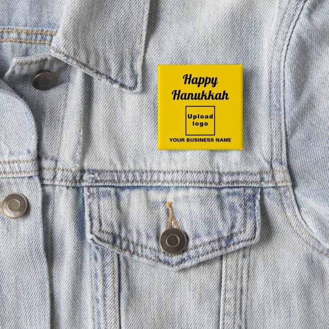 Business Hanukkah Greeting on Yellow Square Button (In Situ)