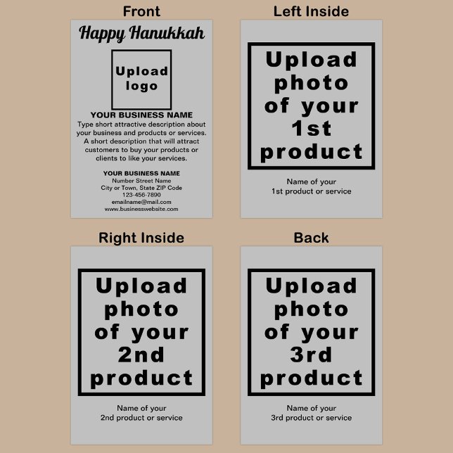 Business Hanukkah Grey Folded Holiday Card (Gray folded holiday card for Hanukkah with your business brand and products or services.)