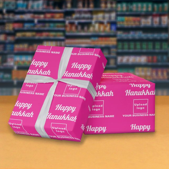 Business Hanukkah Pink Wrapping Paper (Hanukkah greeting, business name and logo on pink wrapping paper)