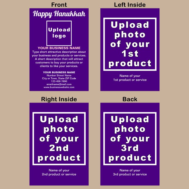 Business Hanukkah Purple Folded Holiday Card (Purple folded holiday card for Hanukkah with your business brand and products or services.)