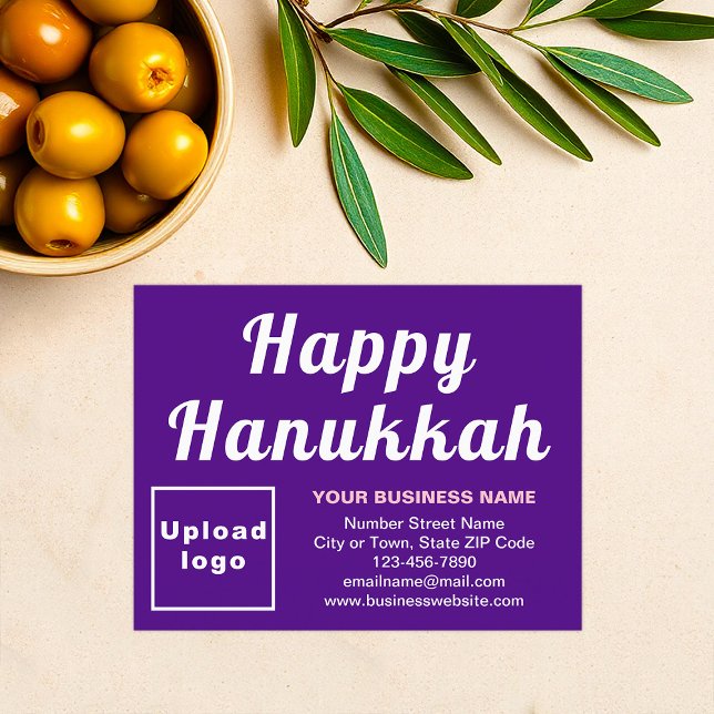 Business Hanukkah Small Purple Flat Holiday Card (Business brand with Hanukkah greeting on purple flat holiday card)