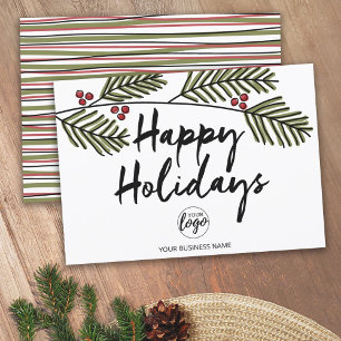 Business Happy Holiday Rustic Pine Tree Branches Card