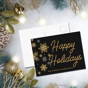 Business Happy Holidays Custom Black Gold Elegant Holiday Postcard