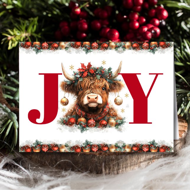 Business Happy Holidays Festive Highland Cow Red Holiday Card (Creator Uploaded)