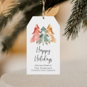 Business Happy Holidays Watercolor Christmas Gift Tags