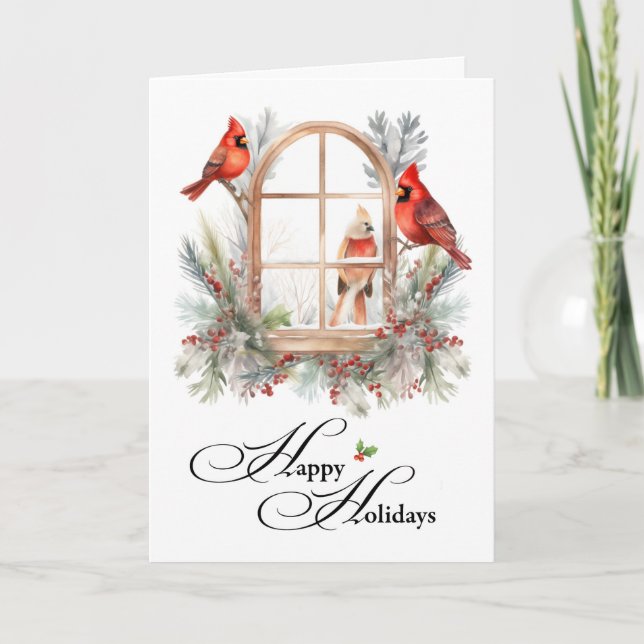 Business Happy Holidays Winter Cardinal Birds Card (Front)