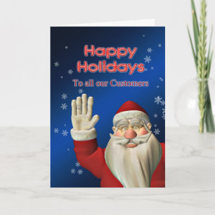 Business Happy Holidays with Santa Waving Holiday Card